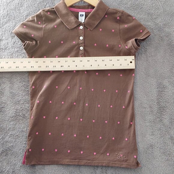 Vintage GAP Brown Polo Top Pink Heart Print Girls Size Large - Picture 5 of 8